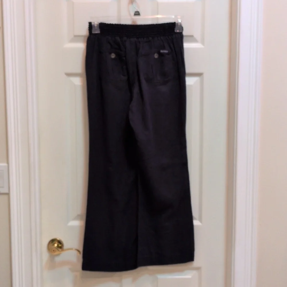 Beau Dawson Women's Navy Linen Blend Straight Leg Pants w/Tie Front Size Small